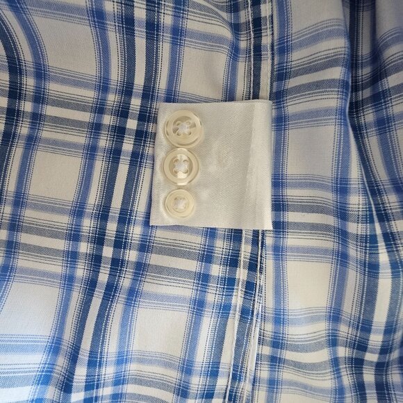 Egara Mens Non-Iron Blue & White Plaid Button-Down Shirt XXL 100% Cotton - Picture 7 of 8